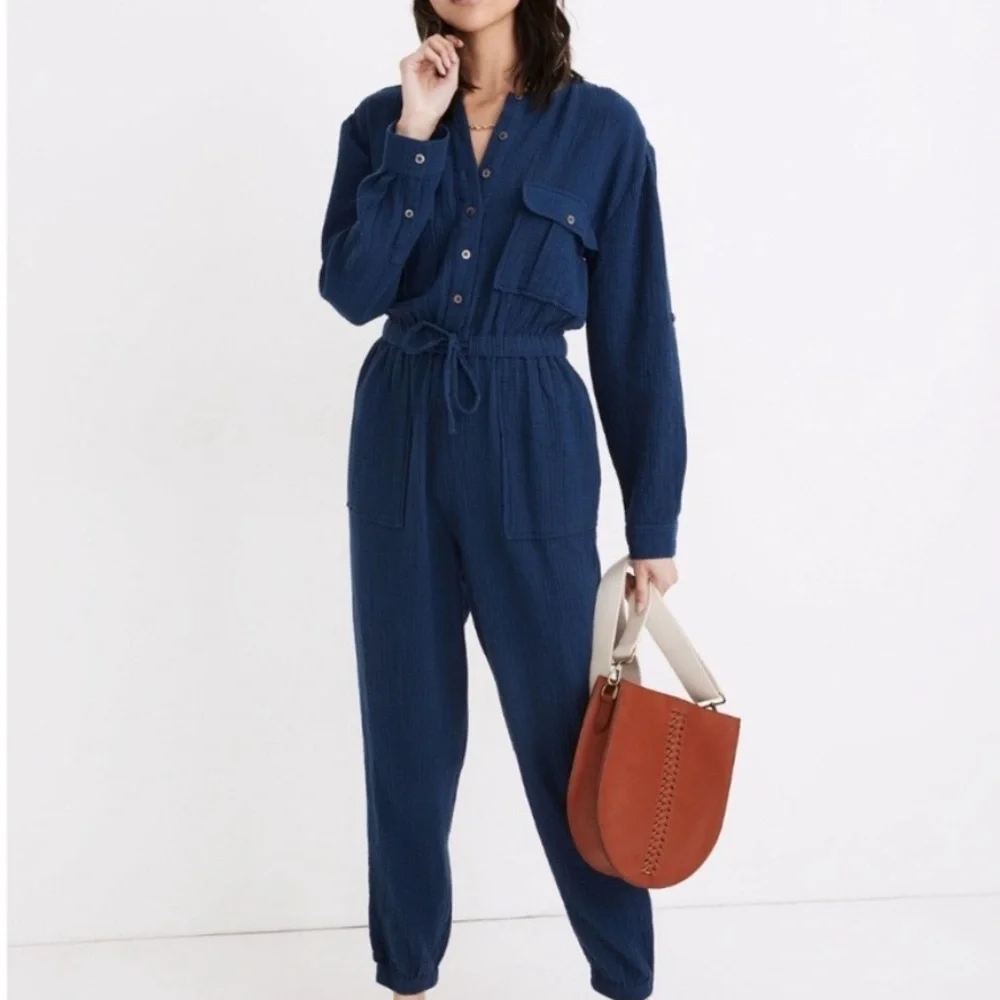 Madewell Navy Jumpsuit with Button Details - Picture 1 of 8